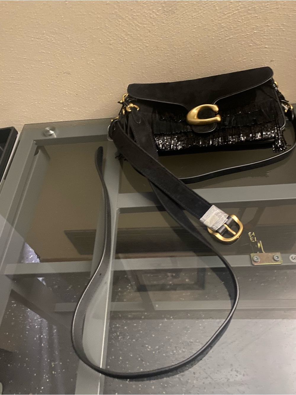 Coach Black Sequined Suede Tabby 26 with Gold Hardware NWT